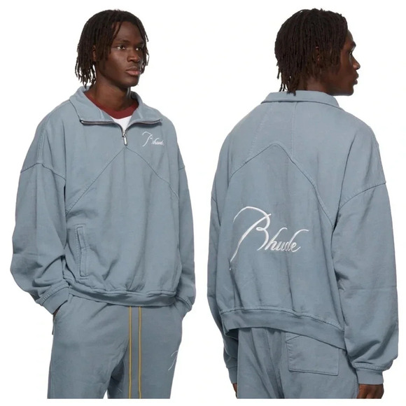RHUDE Logo Embroidered Quarter-Zip Sweater Sweatshirt - Picture 1 of 13